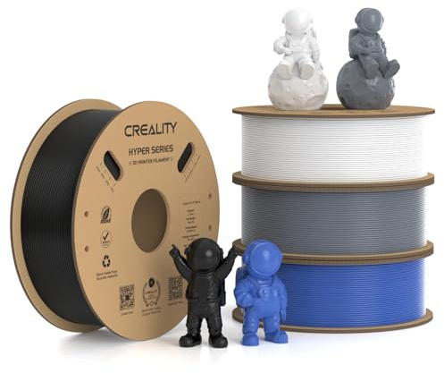Creality Hyper PLA Filament 1.75mm, 30-600mm/s High Speed 3D Printer Filament, Dimensional Accuracy +/-0.02mm, Fit Most FDM 3D Printers, 4 Pack 1kg Spool(2.2lbs), Black & White & Grey & Blue