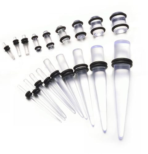 vogem 18 Stück Ohr Dehnstäbe Set 1-10mm/14G-00G Ohr Gauges Expander Set Acryl Tapers und Plugs Body Piercing Schmuck Set für Frauen und Männer (Transparent)