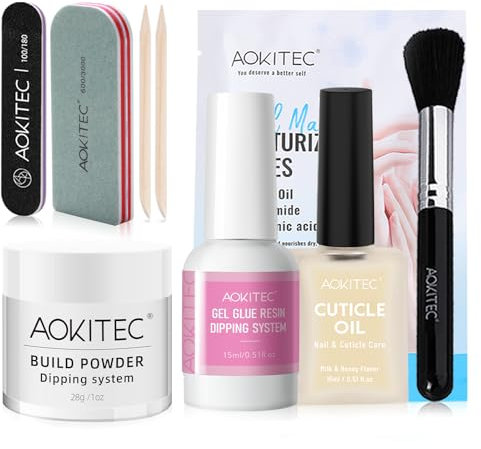 Aokitec 9 PCS Dip Powder Nail Repair Kit for Broken Natural Nails: Clear Nail Dipping Powder Nail Glue Cuticle Oil Hand Mask, Quick Nail Hardener Nail Strengthener Treatment for Nail Repair Nail Care
