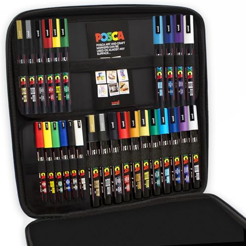 Posca Permanent-Marker auf Wasserbasis, PC-1MR / PC-3M / PC-5M Spitzen, vielseitig verwendbar, Geschenketui mit 27 Stiften – Starter-Set