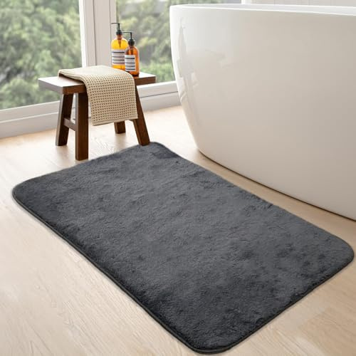 Bonny Home Relax rutschfeste Badematte, Anthrazit, 80x150 cm Plüsch Badteppich | Weiche Bad- und Duschvorleger Maschinenwaschbar, Schnell Trocknend Badvorleger