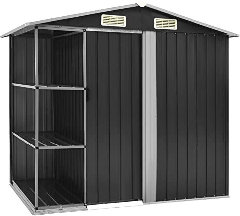 ShGaxin Gartenhaus mit Regal Anthrazit 205x130x183 cm Eisen, Gerätehaus, Geräteschuppen, Gartenhütte, Gerätehäuser, Garten Hütte, Gartengerätehaus, Schuppen Garten - 47106