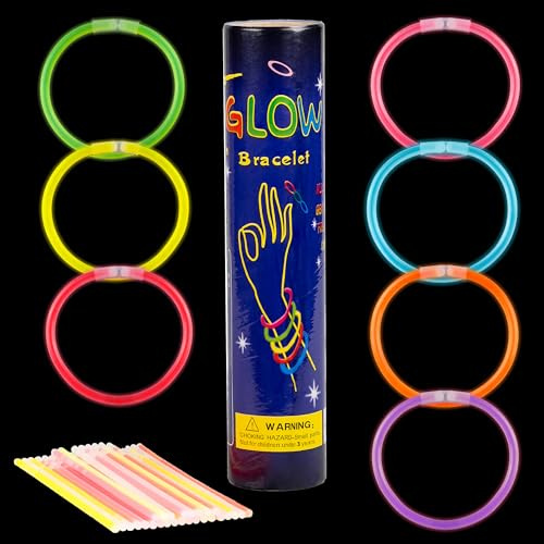 GLEAMGROW 120 Pezzi Braccialetti Luminosi Fluorescenti, Gadget Compleanno Bambini e Feste, Connettori per Bracciali