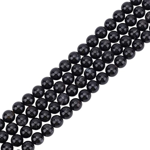 HOBBIESAY 2 fili: circa 120 perline di pietra naturale da 6 mm, rotonde di tormalina nera, distanziatori per la creazione di gioielli, foro: 0,8 mm