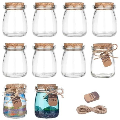 NBEADS 10 Pz Mini Bottigliette di Vetro Piccole, 100 ml Bottiglia di Vetro Decorativa con Tappo di Sughero Bottiglia di Vetro con Bottiglie di Vetro Barattoli Tappi per Bomboniere per Feste di Nozze