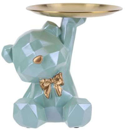 Starnearby Statua Orso Geometrico con Vassoio, Svuotatasche da Ingresso Design, Vassoio Portachiavi Ingresso, Ciotola per Chiavi, Statuetta con Vassoi Figurina Orso (Bella Scintilla-Verde)