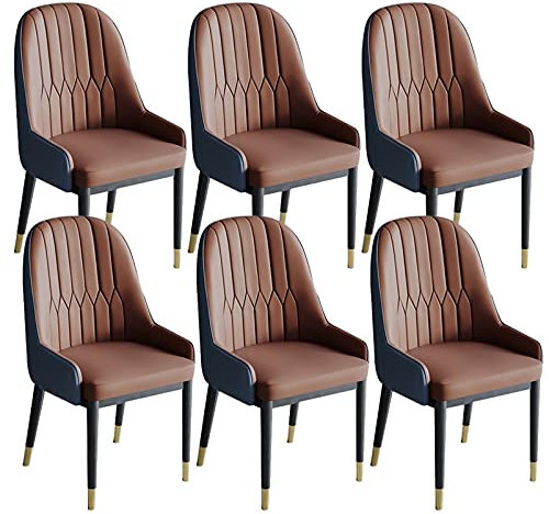 Modern PU Leather Dining Chairs Set of 6 High Back Soft Seat Kitchen Living Room Chairs with Metal Legs Lounge Counter Accent Chairs in Brown and Blue Color Combination