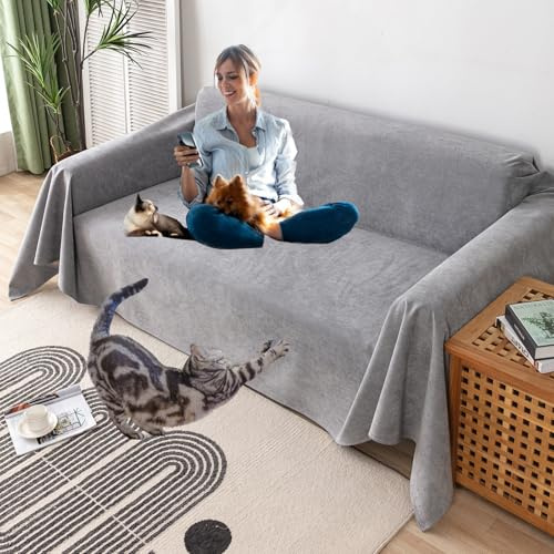 PEXXSUII Sofaüberwurf Hund Sofaüberwürfe, Wasserabweisend, Langlebig, Vollständig, Sofakissen, Stoff, Möbel, Couchüberwurf für Haustiere Haare Kinder Floppers Hund Katze Kratzer 340 x 180cm