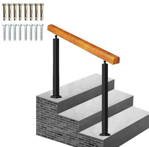 Kit d'extérieur pour marches en béton, balustrade en bois avec barre d'appui de sécurité, rail d'escalier monté au sol pour porche ou marches extérieures