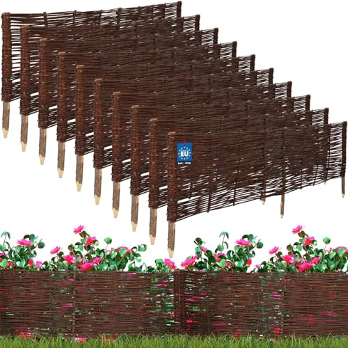 KOTARBAU® Beeteinfassung 120 x 40 cm, Weidezaun, Beetumrandung aus Weide | Beet Zaun, Mini Steckzaun, Abgrenzung für Blumen- & Kräuterbeet, Garten Deko, Beetbegrenzung Weide, Braun, 10er Set