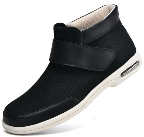 Möge Scarpe Sanitarie Uomo Pantofole Leggere con Strappo Comode per Camminare Stivali per Diabetici Traspirante Regolabili Larghe(Black,41 EU)