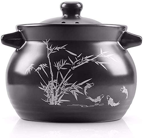 Olla de Barro para estofado de Terracota, cazuela de cerámica - Resistente al agrietamiento en seco, Aislamiento Duradero, Saludable y Duradera, más nutritiva - Capacidad: 3.5 L, Color Negro