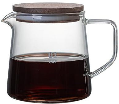 Nikou Jarra de café de cristal de borosilicato con tapa de madera, jarra de cristal aislante (300 ml)