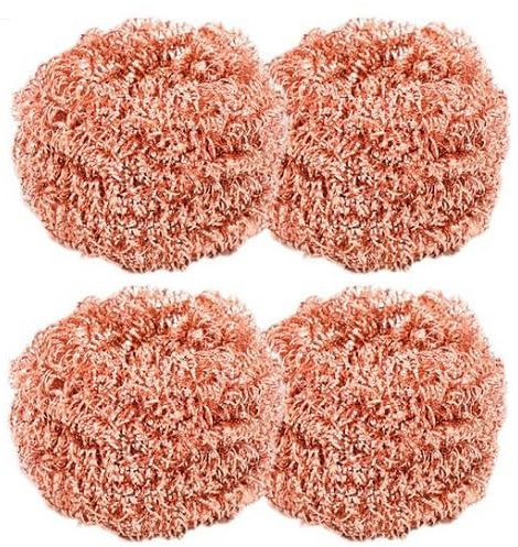 Lot de 4 éponges à récurer en cuivre pour nettoyage, boule de nettoyage, brosse à récurer en laiton pour cuisine, casseroles, plats, murs, baignoires, fournitures de nettoyage ménagers