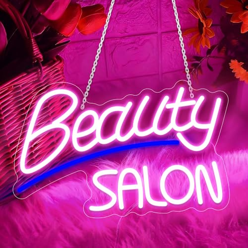 Beauty Salon Neon Sign Salon LED Neon Lights Sign USB Dimmable Light Up For Wall Haircut Barber Shop Beauty Room Nails Studio Hairdressing Shop Dressing Room Spa 15.2X9.6Inch