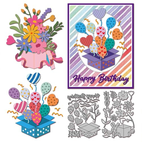 GLOBLELAND Stanzformen Für Geschenk Blumenboxen Festival Luftballons Stanzungen Herz Blumenrahmen Metall Stanzformen Vorlage Für Kartengestaltung Geburtstags Und Weihnachtsdekoration DIY
