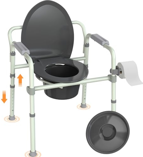 Luckfaith Chaise‑toilettes avec Seau Amovible – Aide‑toilettes Réglable en Hauteur (180 kg), Chaise de Chevet Pliable et Légère pour Seniors et Adultes Handicapés