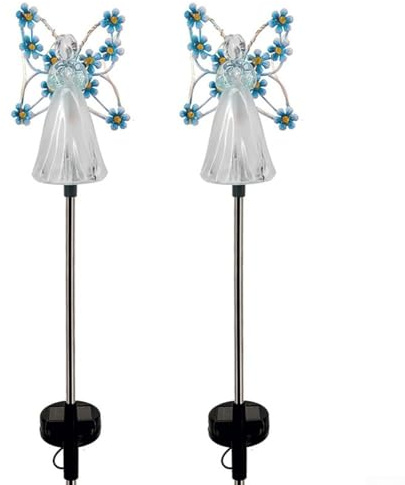 Dolvitrny Solar-Engel-Lichter mit farbwechselnden LEDs, für den Außenbereich, Gartendekoration, wetterfeste LED-Solarleuchten für Rasen und Gehweg, Blau, 2 Stück