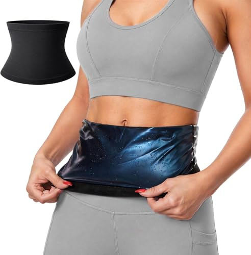 Ignara Waist Trainer Sweat Belt Women Tummy Toner Cincher Weight Loss Belts Stomach Flattener Band Fat Burner Sauna Slimming Body Shaper for Workout Exercise Running Gym Support Black