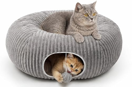 Tierschatz Katzentunnel, Katzen Tunnel Bett Katzenhöhle Kuschelbett Katzenhaus Höhle Spielzeug Indoor modernisiertes Katzenspielzeug, kreisförmiger Tunnel für Katzen, Grau