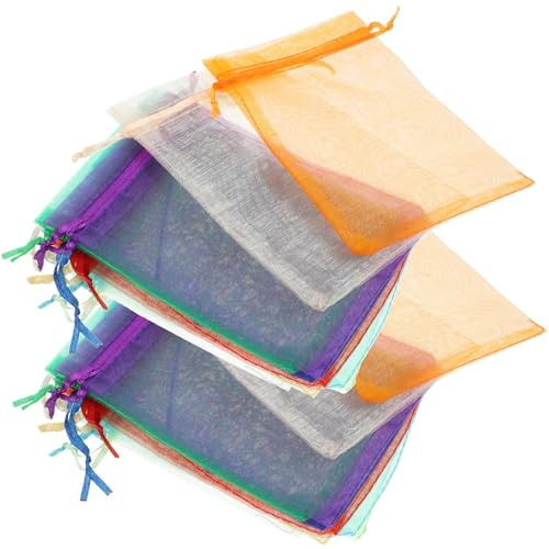 HOOWIFFY Organzabeutel Kleine 100 Stück Zufällige Farbe mit Kordelzug Durchsichtige Praktische Schmuckverpackung aus Organza für Süßigkeiten in Hotels und Kirchen