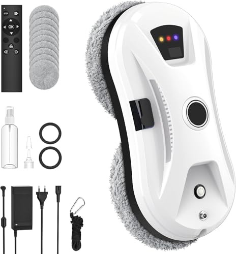 Robot Lavavetri, 5600PA Lavavetri Elettrico Automatico,3 Modalità Pulizia, Navigazione Intelligente,Rilevamento Intelligente dei Bordi, Telecomando e 10 Panni, per Tutte le Superfici Lisce