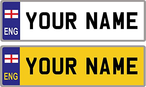 2 x Personalised Self-Adhesive England Flag 14 x 4 cm Number Plate Stickers For Childrens Kids Ride on Car, Bike, Bedroom Doors, Wheelchair, Mobility Scooter by Ellis Graphix