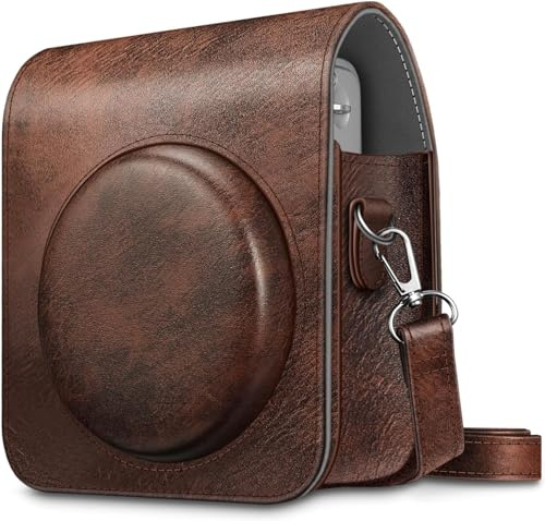 FINTIE Protective Case for Fujifilm Instax Mini 90 Neo Classic Instant Film Camera - Premium Vegan Leather Bag Cover with Removable Strap, Vintage Brown