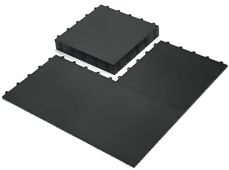 InOut Flooring 8 Black Tiles - High Durability Colored Flooring Tiles - Interlocking Versatile Training Surface - Roller Skate Indoor&Outdoor, Dance Floor Tiles, Basketball Tiles, Multi Sports Floor