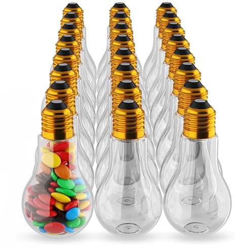 Houseables Plastic Light Bulbs, Fillable Light Bulbs, Fake Lightbulb, Plastic Lightbulbs for Crafts, Clear, Cups, Jars, Bottles, Containers, Drink Glass, Party Favors, Candy, Ornaments, 100ML, 24 Pack