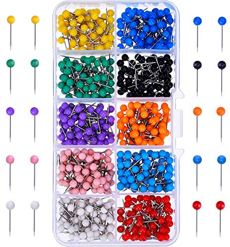 Outus 500 Pieces Map Push Pins Map Tacks Plastic Round Head Tacks with Steel Points(Classic Colors,1/5 Inch)