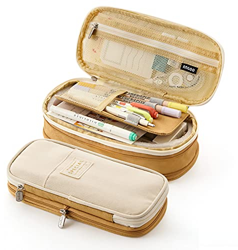 Coolzon Federmäppchen Groß, Erweiterbar Mäppchen Mädchen Teenager mit Großer Kapazität, Federmäppchen Für Kinder Junge Studenten Erwachsene Federtasche Mädchen, Khaki