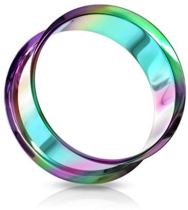 beyoutifulthings Ohr-Tunnel Regenbogen Ohr-Piercing Edelstahl Ohr-Schmuck Double Flared Plug Sattel-Verschluss 12mm