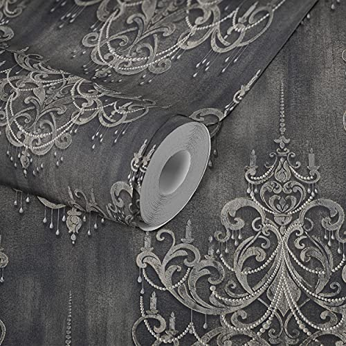 Livingwalls 380964 Mata Hari Papier peint intissé style baroque Gris/noir mat brillant finement structuré