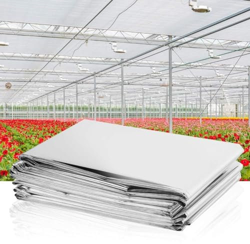 Cyrank 2PCS Plant Reflective Film, 82.7 X 47.2in Silver Reflective Mylar Film Plant Growth Mylar Film Sun Reflective Film Garden Greenhouse Covering Foil Sheets