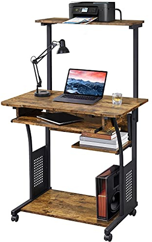 Yaheetech Bureau Informatique 80x50x132 cm avec roulettes - Brun Rustique