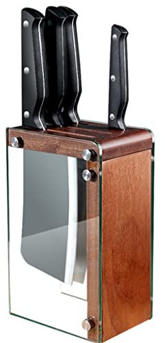 ZQDMYT Knife Block Vertical Knife Block，4 Holes Knife Holder Without Knives，Ebony Wood+tempered Glass Knife Storage Rack Kitchen Household Universal (Size : 8.7)