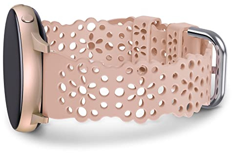 TOYOUTHS Lace Silikon Armband Kompatibel mit Samsung Galaxy Watch 7/6/5/4/Active 2/FE 40mm 44mm, Frauen 20mm Solo Loop Blume Ausschnitt Spitze Ersatzarmband für Watch 6 Classic/5 Pro 45mm, Pink