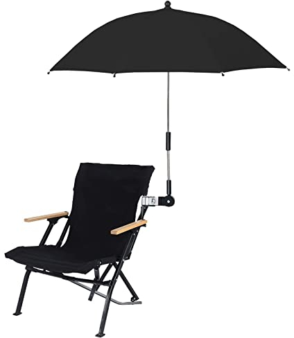 RENXR Sombrilla universal ajustable para silla de playa, con abrazadera, protección UV, sombrilla para cochecitos, sillas de ruedas, sillas de patio, Negro, L
