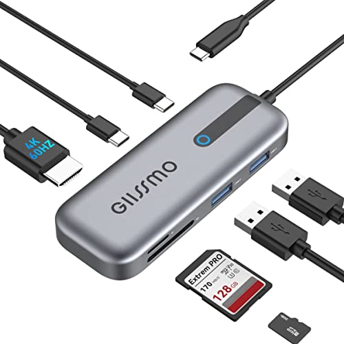 GIISSMO USB C Hub Multiport Adapter, 7-in-1 Type C Hub, HDMI 4K@60Hz, Power Delivery 100W, USB C Data and 2 USB A, microSD&SD Card Slot Compatible with MacBook Pro iPad/Surface Pro XPS HP and More