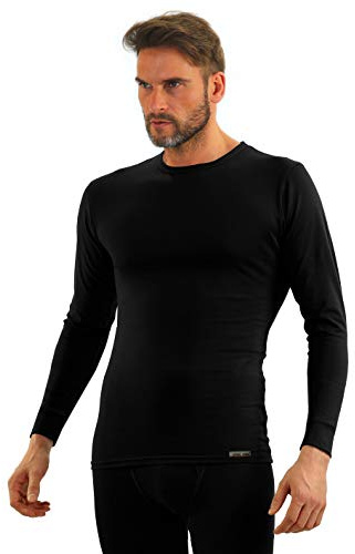 Sesto Senso Herr undertröja långärmad bomull 95 % termiska underkläder lätt funktionell t-shirt baslager topp, Svart, 4XL