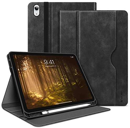 HOLIMET Hülle für iPad 11 Generation 11 Zoll 2025 (A16) mit Stifthalter, iPad 10 Generation 2022 10.9 Zoll PU Leder Case TPU Rückseite Abdeckung, Schutzhülle Stoßfest, Auto Schlafen/Wachen - Schwarz