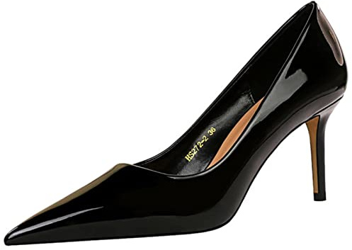 Escarpins en cuir verni pour femme - Talons hauts aiguilles - Chaussures de fête pour femme - Escarpins de mode - Chaussures noires, 35