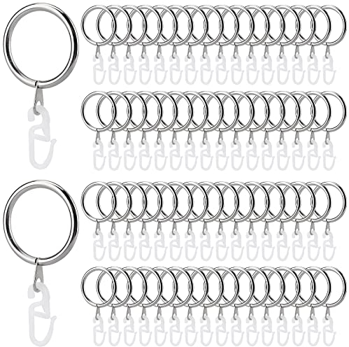 NGOSUET 100 Stück 30mm Metall Vorhangringe Silber, Metall Gardinenringe mit Haken, Gardinen Ringe Vorhang Hängend Ringe für Fenster Tür Duschvorhänge