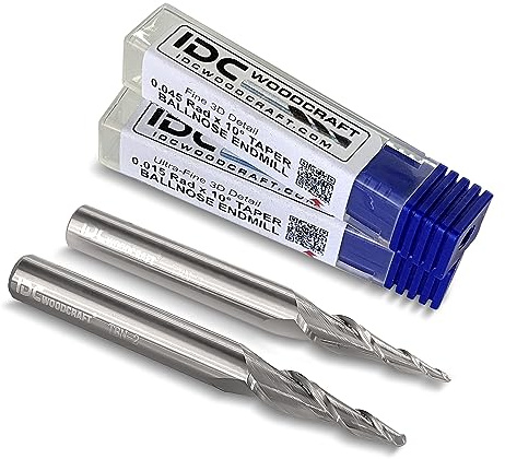 IDC Woodcraft 3D Carving Taper Ball Nose End Mill Bit Set (1/4-inch Shank) – 2pc Set Includes Fine Detail & Ultra-Fine Detail Carving Bits – Enhance CNC Woodworking 3D Precision with Versatile Bits
