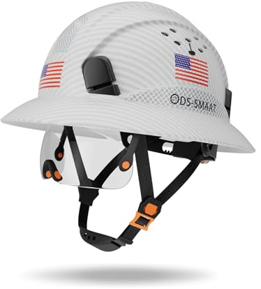 DS-SMAAT Schutzhelm mit Vollkrempe, 6-Punkt-Ratschenfederung, hervorragender Aufprallschutz für den industriellen Einsatz, ANSI Z89.1 zugelassener Sicherheitshelm, ideal für Damen und Herren