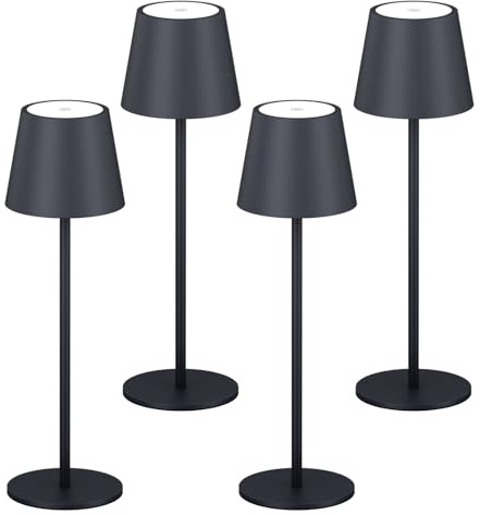 K-Bright 4 Stück LED Dimmbare Akku Tischlampe Kabellose 36.5cm Anthrazit | 3000K Warmes Licht led Tischlampe aus Aluminium, IP54 Wasserdichte Tischleuchte mit USB-C Für Esstisch, Bartheke, Camping