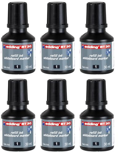 EDDING 6 Fläschchen 30 ml Nachfülltinte Schwarz BT 30 für Whiteboard-Marker