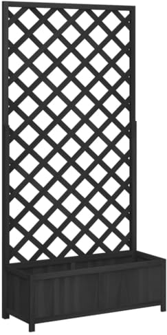 vidaXL Jardinière avec Treillis, Lit Surélevé, Bac à Fleurs, Pot de Plantes, Boîte à Fleurs Jardin Patio Terrasse, Noir Bois Massif de Sapin
