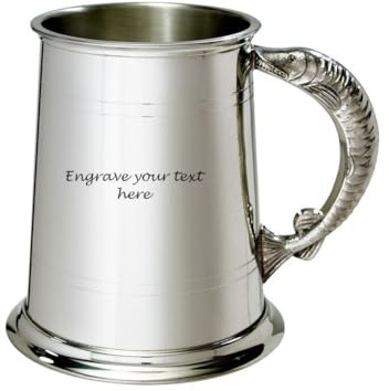 Wentworth Pewter Bierkrug mit Fischgriff, Zinn, mit Gravur, ca. 1 l